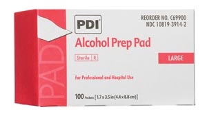 Alcohol Prep Pad- Large 1.7" x 3.5" 100 packets/bx 