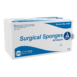 Dynarex Gauze Sponge - Non Sterile - 4"x 4" - 12 Ply - 200/Sleeve. #3243 