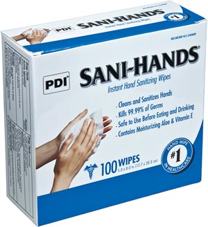 PDI Sani-Hands Instant Hand Sanitizing Wipe, 5" x 8", 100/bx 