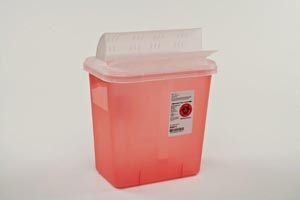 Cardinal Health Sharps Container, 2 Gallon, Transparent Red, Clear Lid, 12¾"H x 7¼5"D x 10½"W 