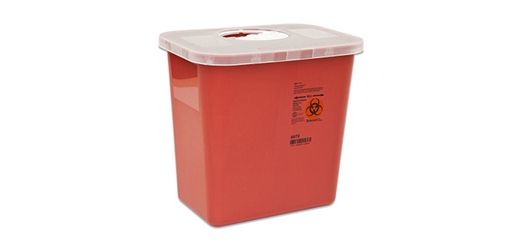 Cardinal Health Sharps Container, 2 Gal, Red, Rotor Opening Lid 