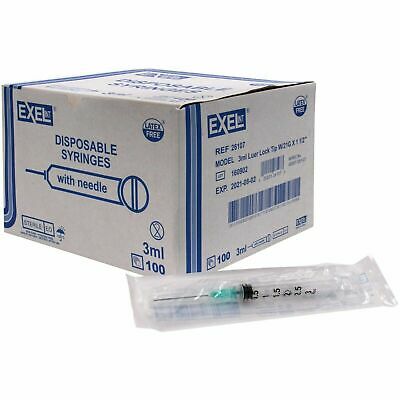 Exel 3mL Syringe 25 Gauge 1.5 Inch Needle Air-Tite 26112- Box of 100