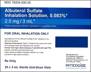 Albuterol Sulfate Inhalant Solution, USP, Ampuls, 0.083%, 3mL, 25/ctn 